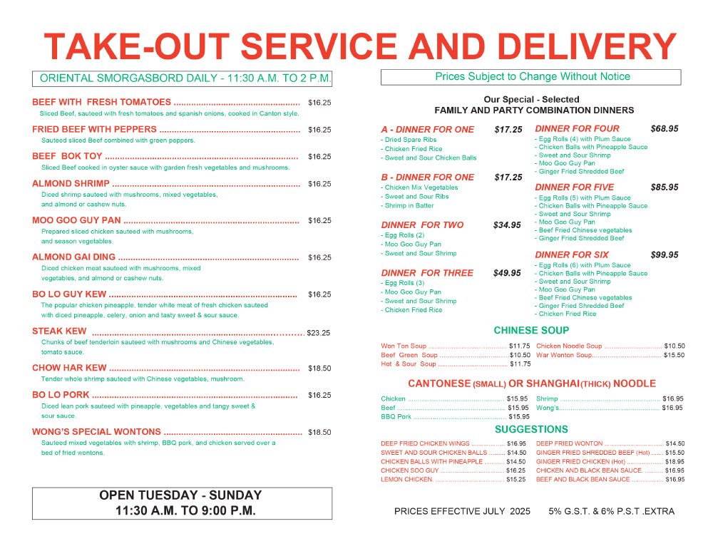 Wong's Kitchen - Take Out Menu 2025 - Page 2